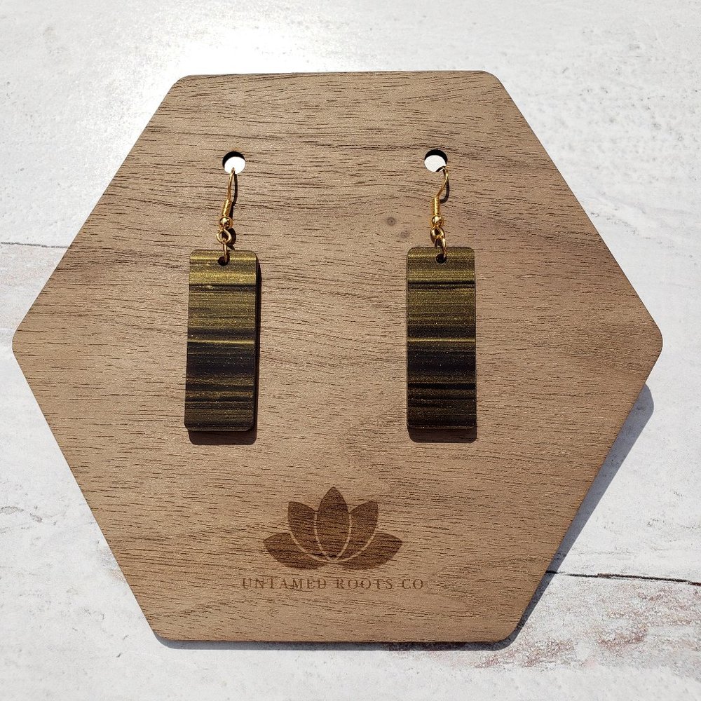 Brushed Gold Large Rectangle Dangle Earrings, Acrylic, Handmade